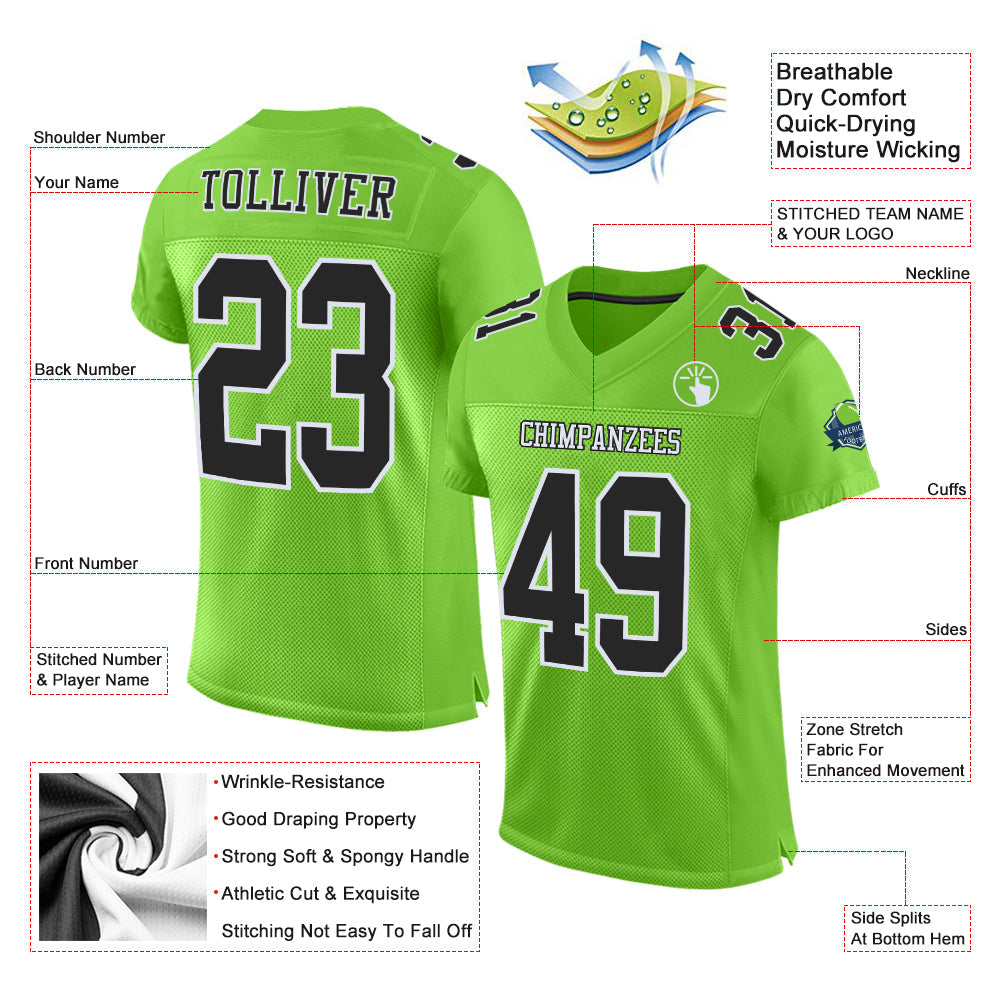 Custom Neon Green Black-White Mesh Authentic Football Jersey Limited