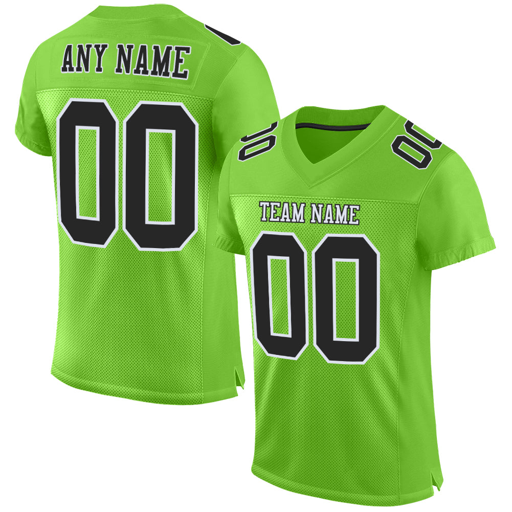 Custom Neon Green Black-White Mesh Authentic Football Jersey Limited