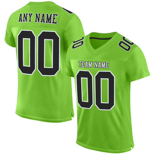 Custom Neon Green Black-White Mesh Authentic Football Jersey Limited