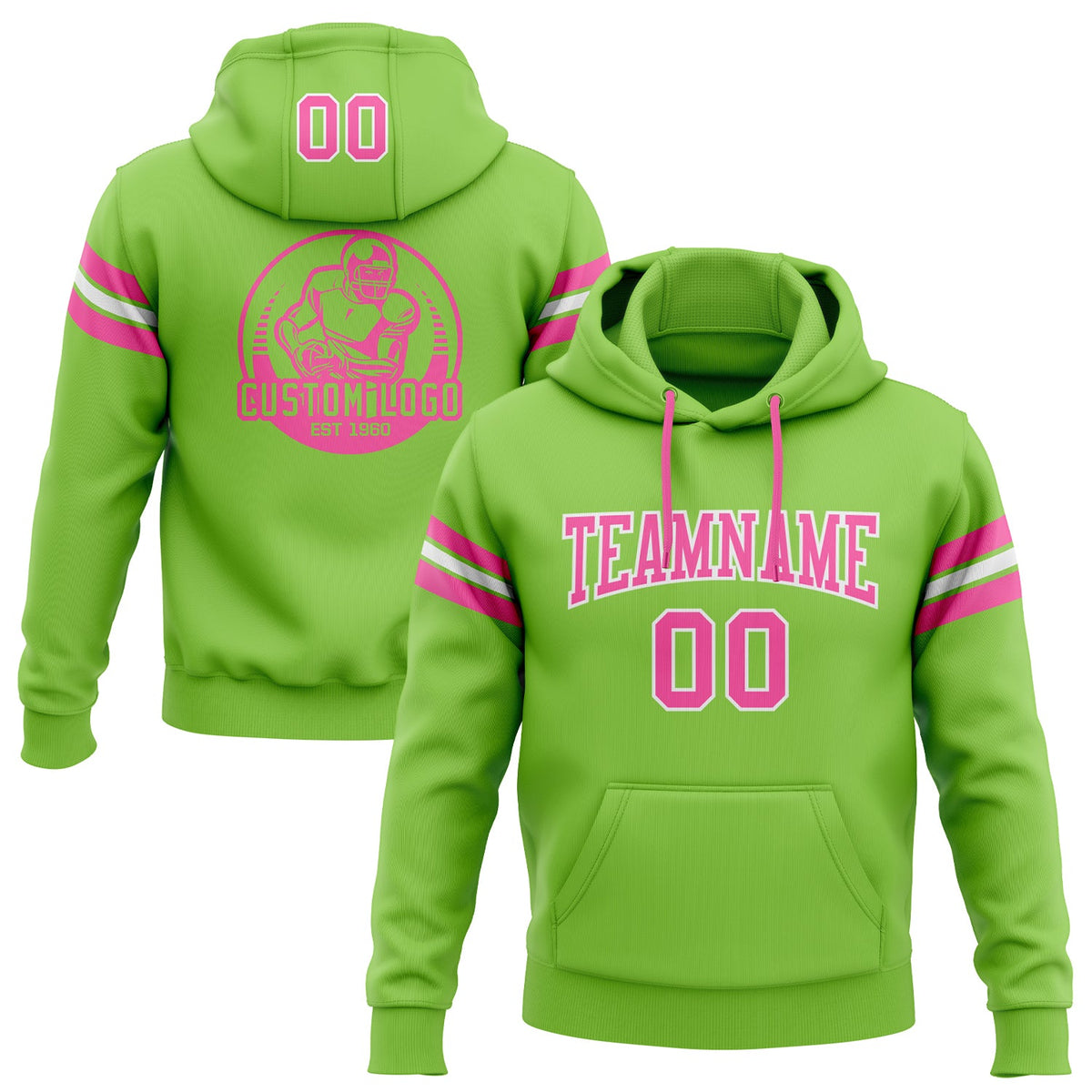 Custom Stitched Neon Green Pink-White Football Pullover Sweatshirt Hoodie Limited