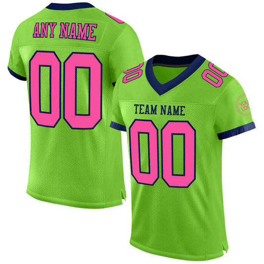 Custom Neon Green Pink-Navy Mesh Authentic Football Jersey Limited