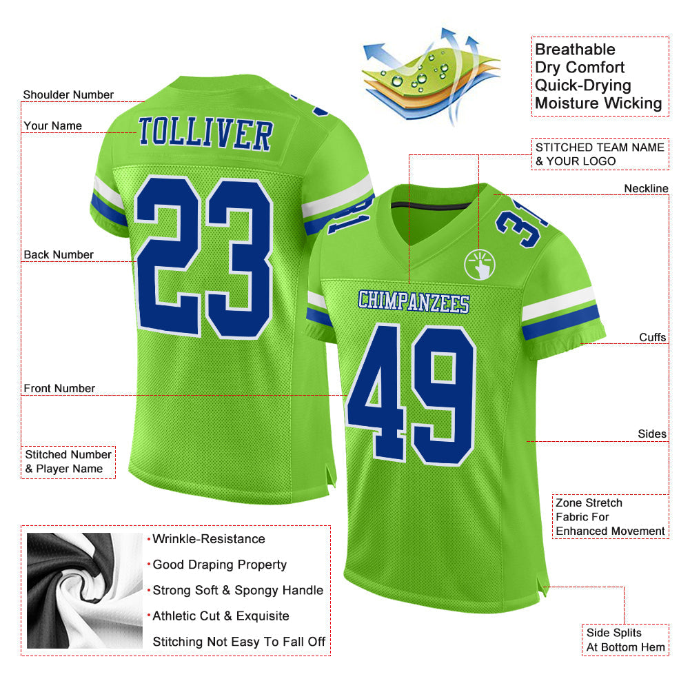 Custom Neon Green Royal-White Mesh Authentic Football Jersey Limited