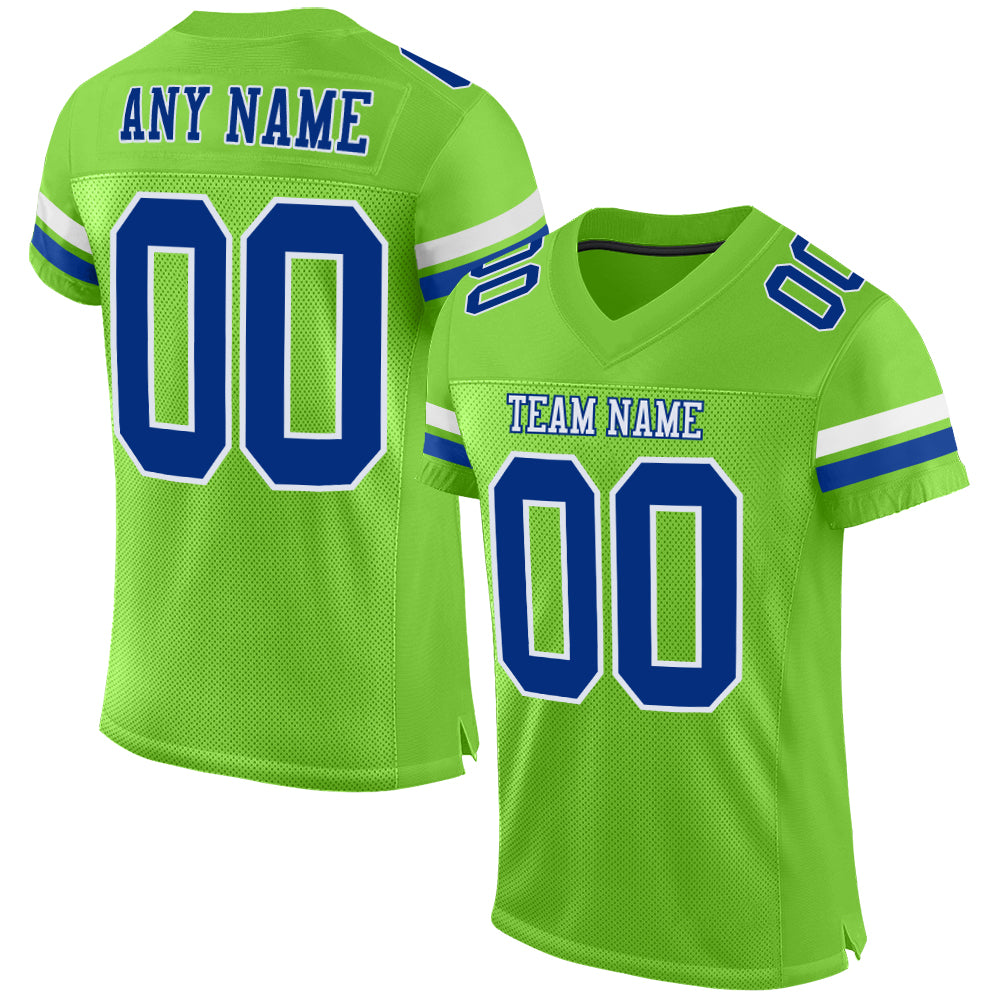 Custom Neon Green Royal-White Mesh Authentic Football Jersey Limited