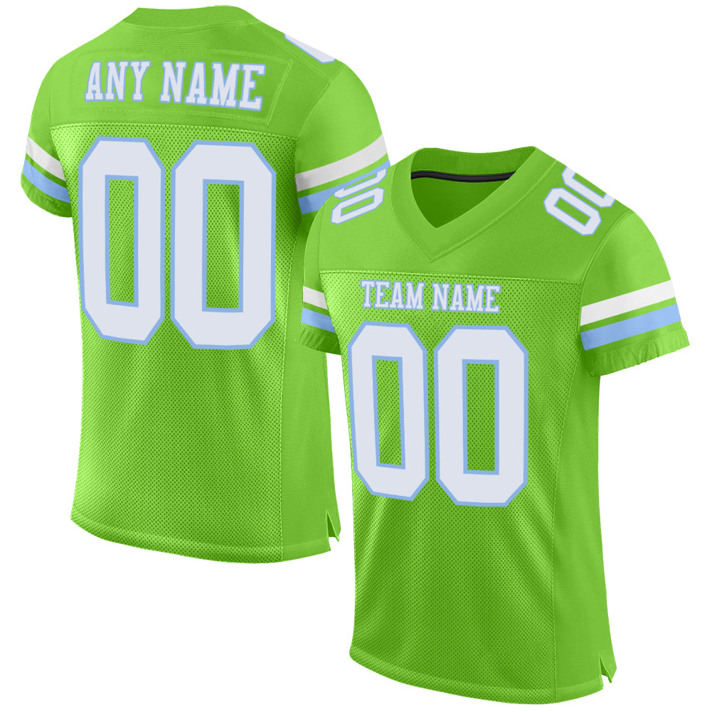 Custom Neon Green White-Light Blue Mesh Authentic Football Jersey Limited