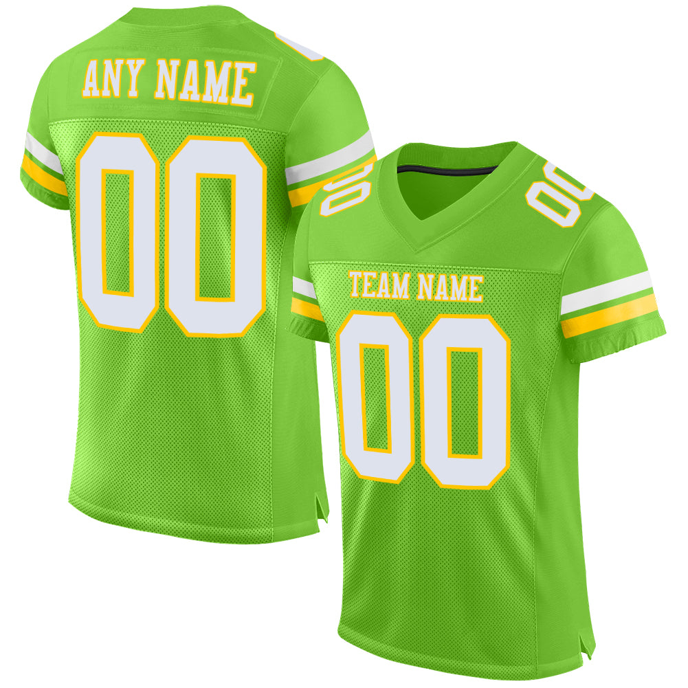 Custom Neon Green White-Yellow Mesh Authentic Football Jersey Limited