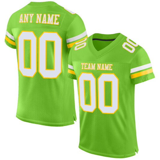 Custom Neon Green White-Yellow Mesh Authentic Football Jersey Limited