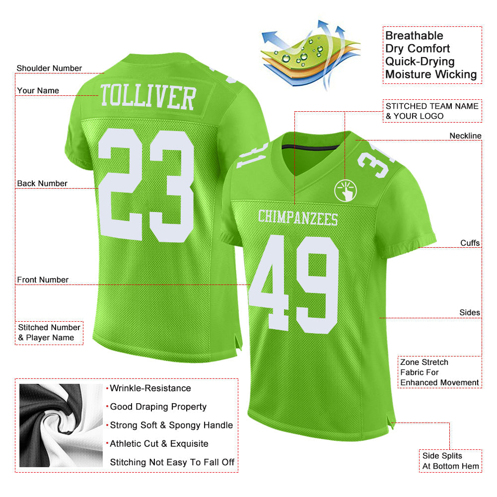 Custom Neon Green White Mesh Authentic Football Jersey Limited
