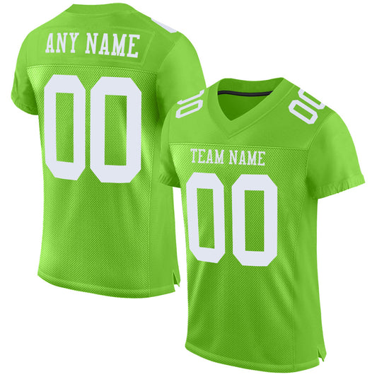Custom Neon Green White Mesh Authentic Football Jersey Limited