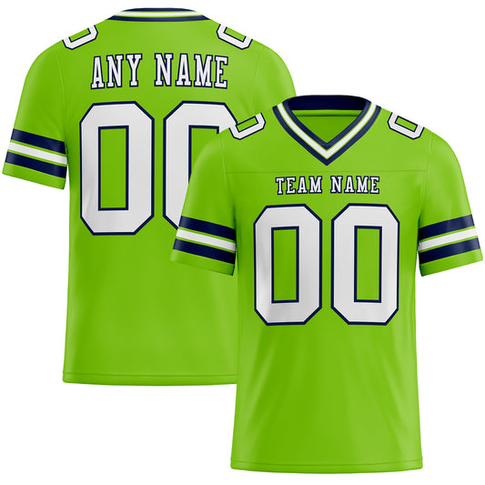 Custom Neon Green White-Navy Mesh Authentic Football Jersey Limited