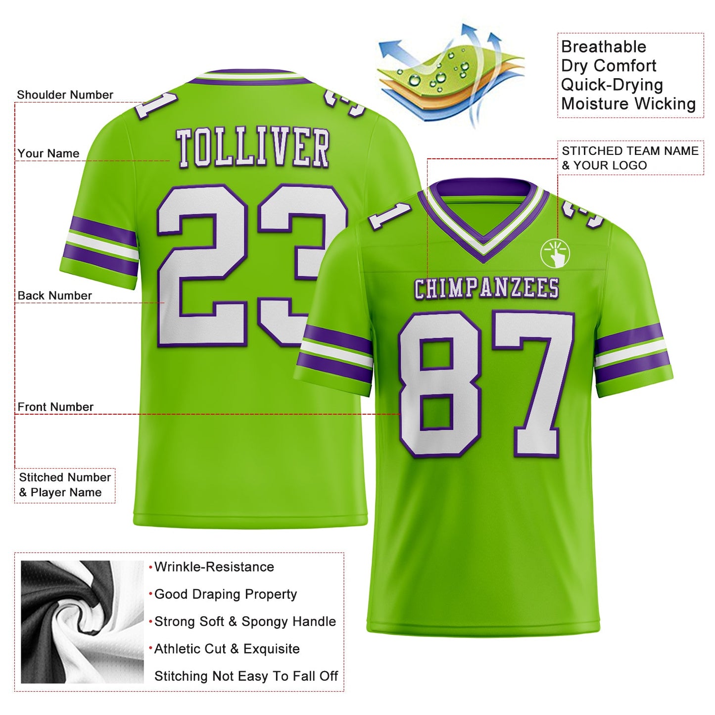 Custom Neon Green White-Purple Mesh Authentic Football Jersey Limited