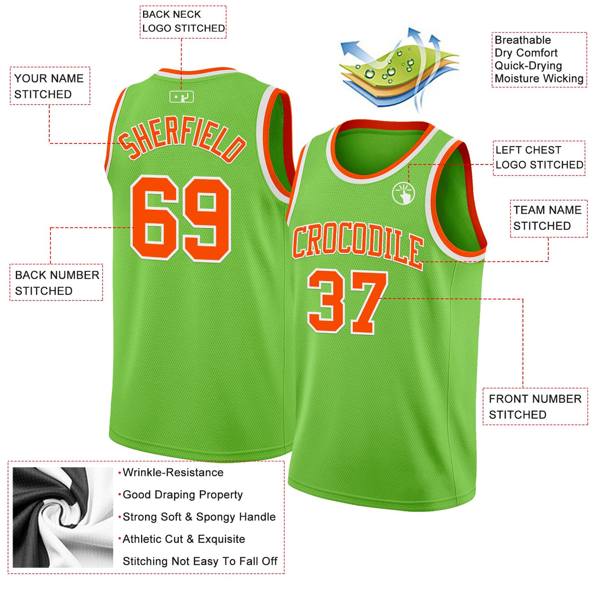Custom Neon Green Orange-White Authentic Basketball Jersey Limited
