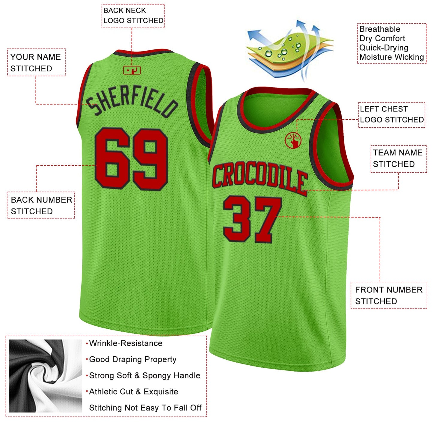 Custom Neon Green Red-Black Authentic Basketball Jersey Limited