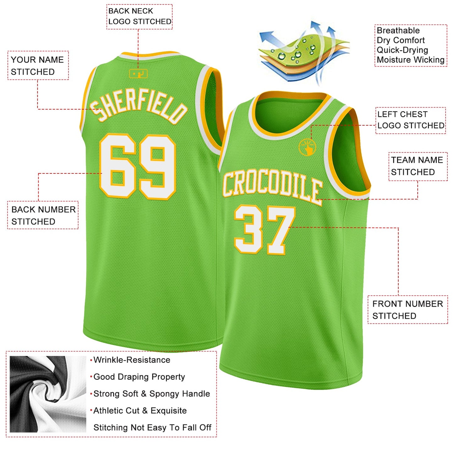 Custom Neon Green White-Gold Authentic Basketball Jersey Limited