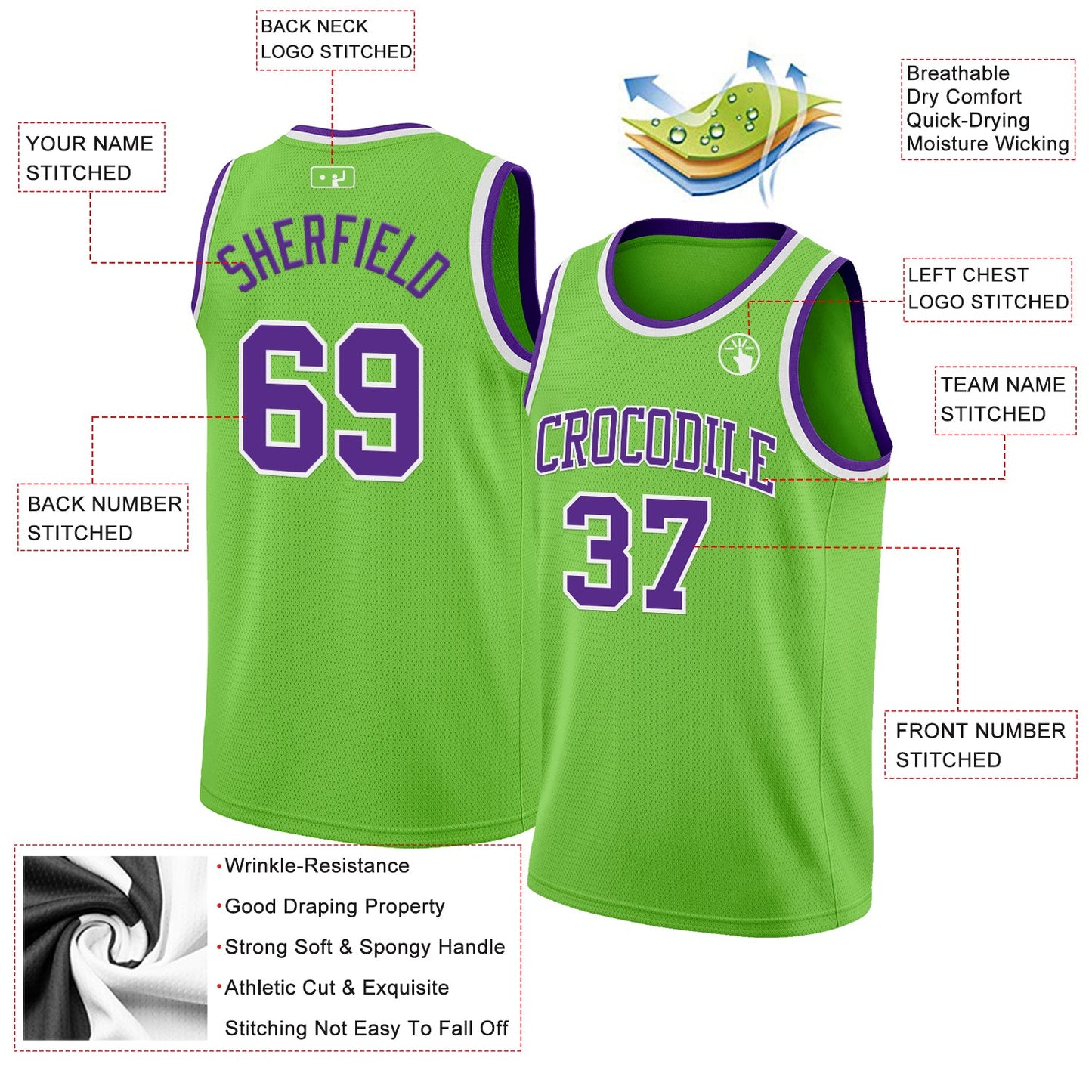 Custom Neon Green Purple-White Authentic Basketball Jersey Limited