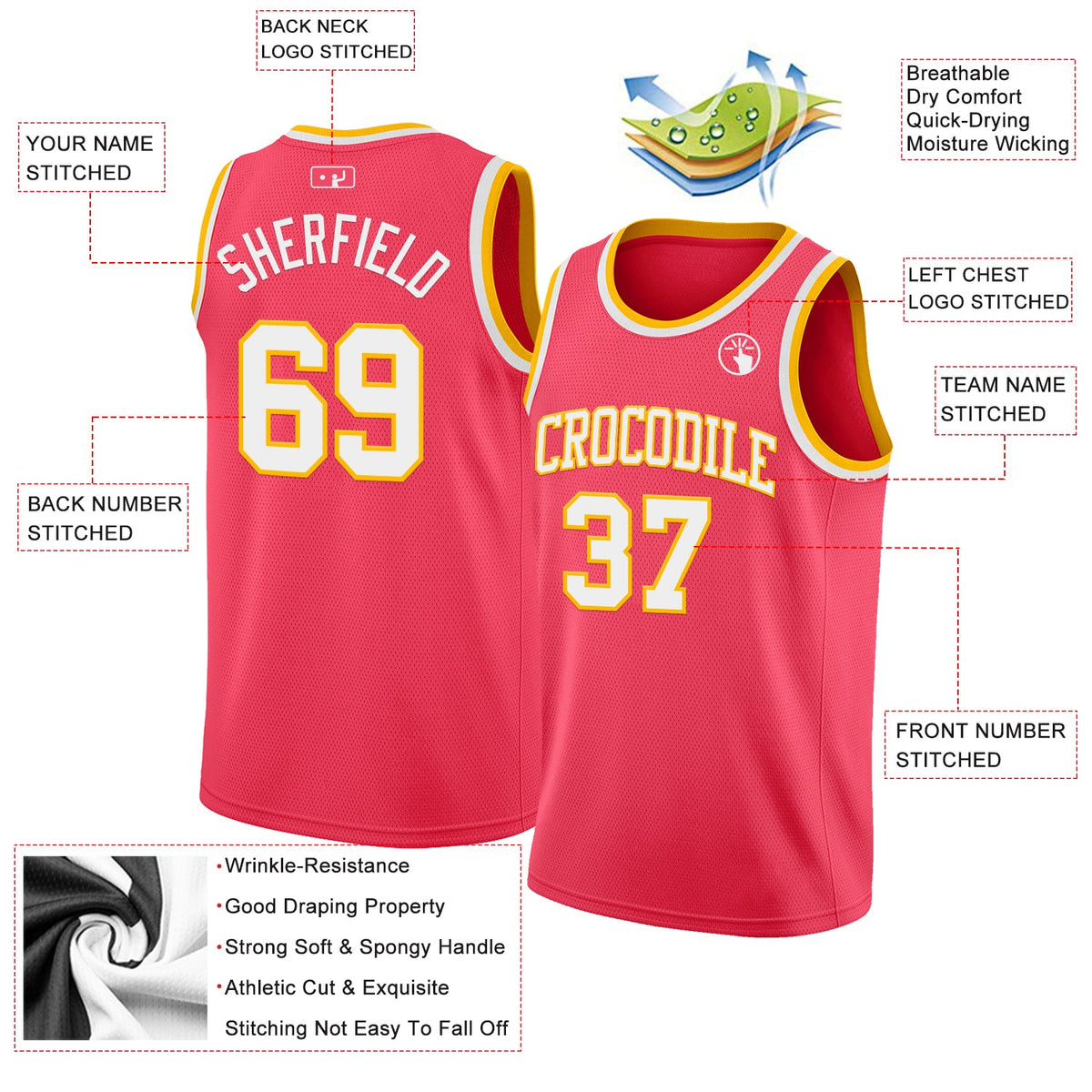 Custom Neon Pink White-Gold Authentic Basketball Jersey Limited