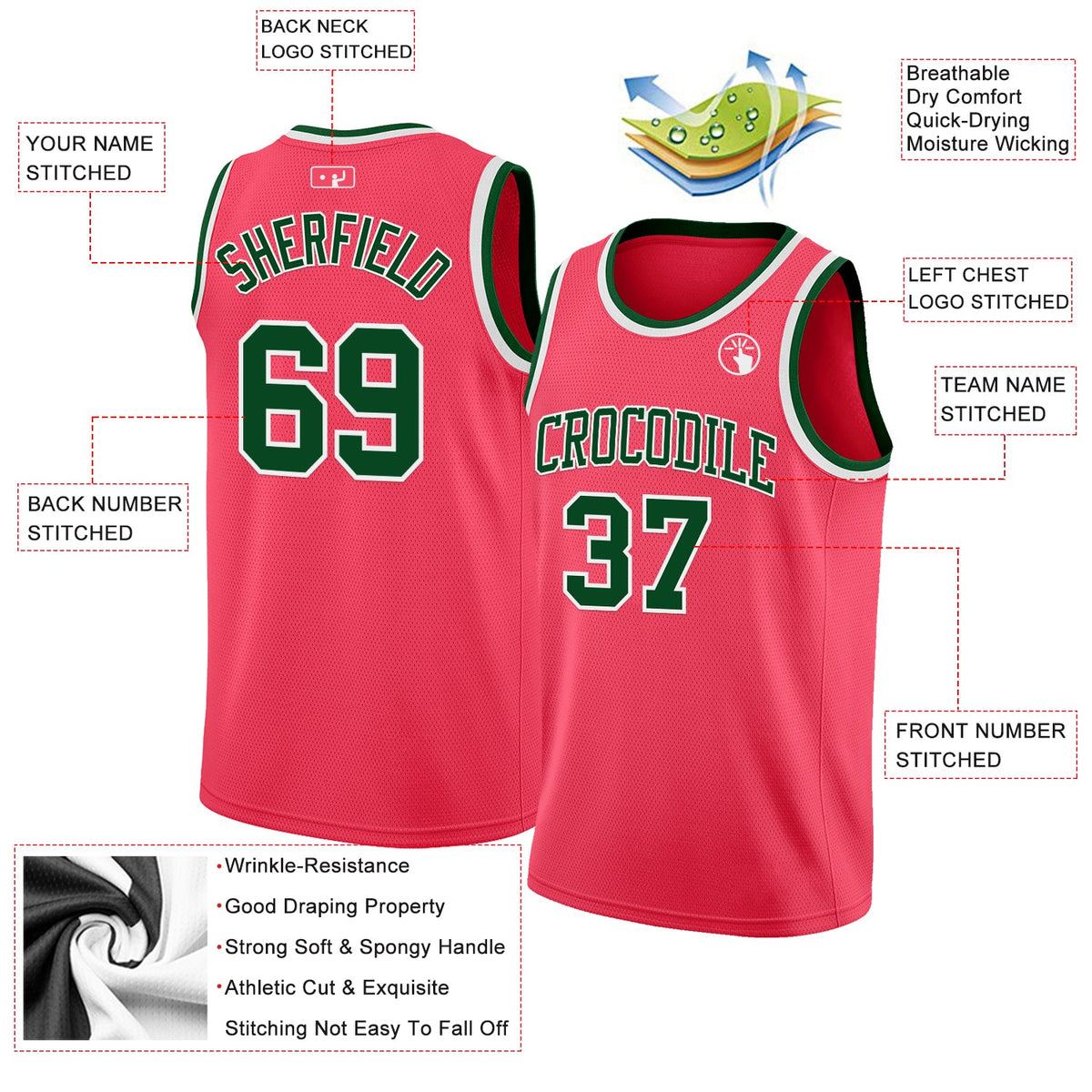 Custom Neon Pink Green-White Authentic Basketball Jersey Limited