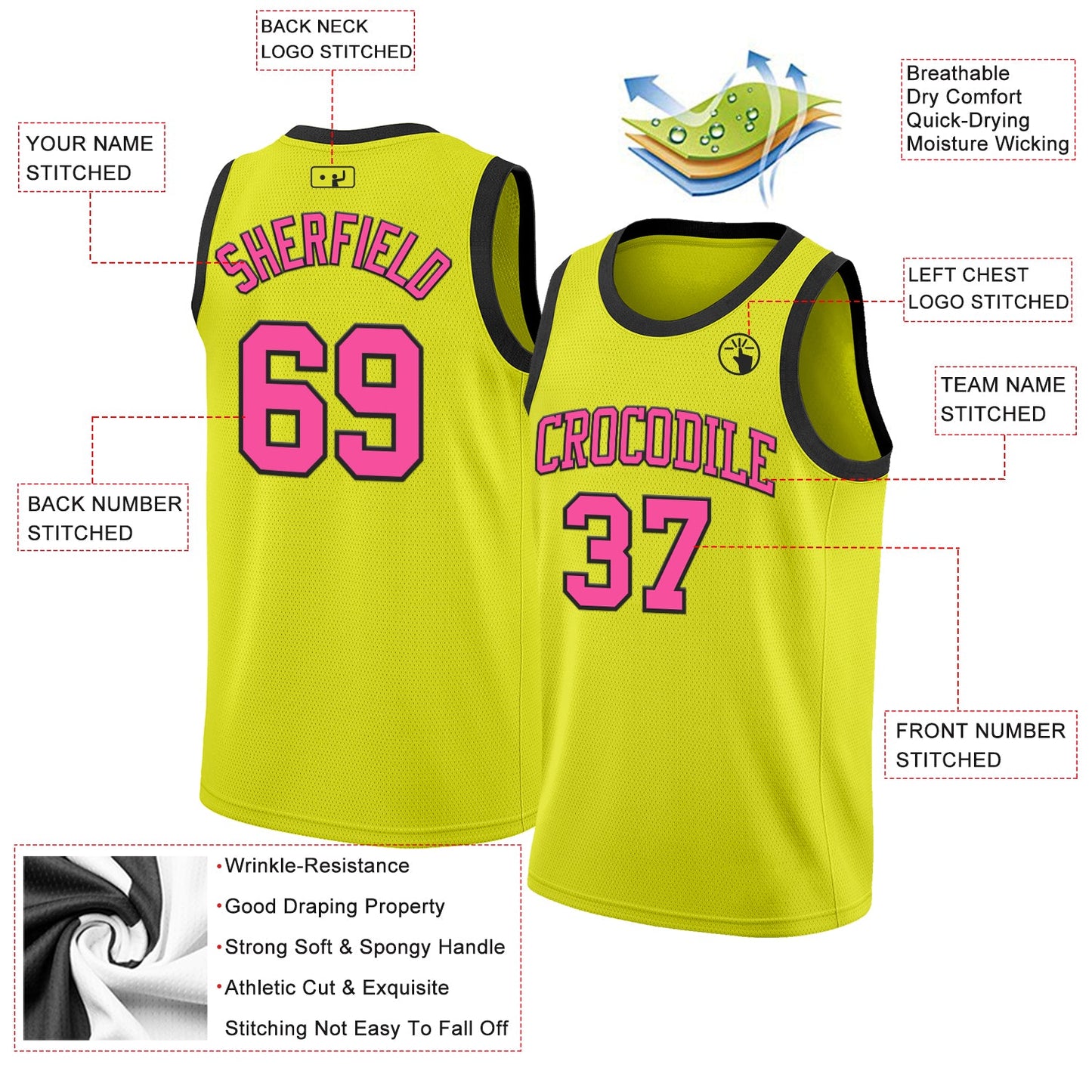 Custom Neon Yellow Pink-Black Authentic Basketball Jersey Limited