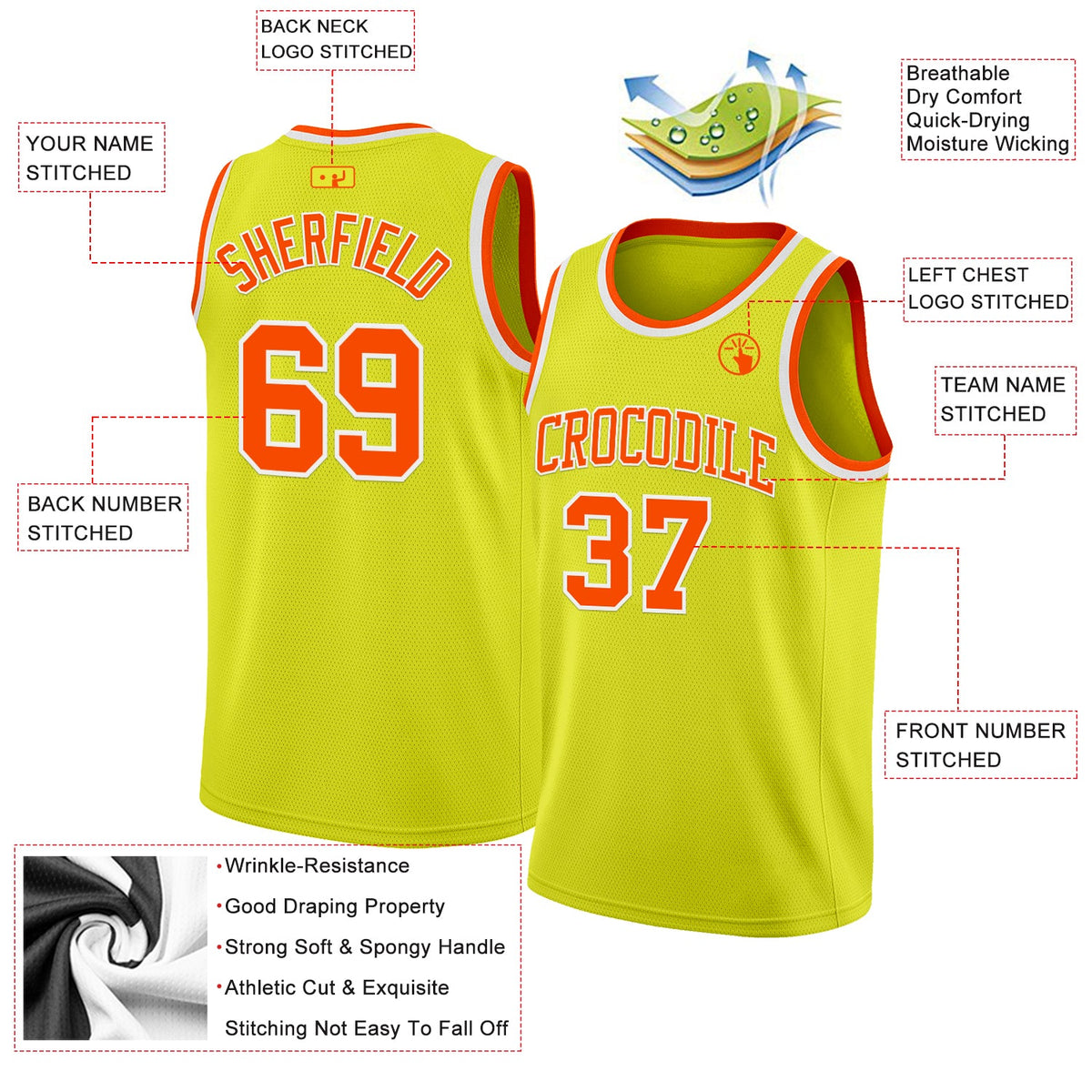 Custom Neon Yellow Orange-White Authentic Basketball Jersey Limited