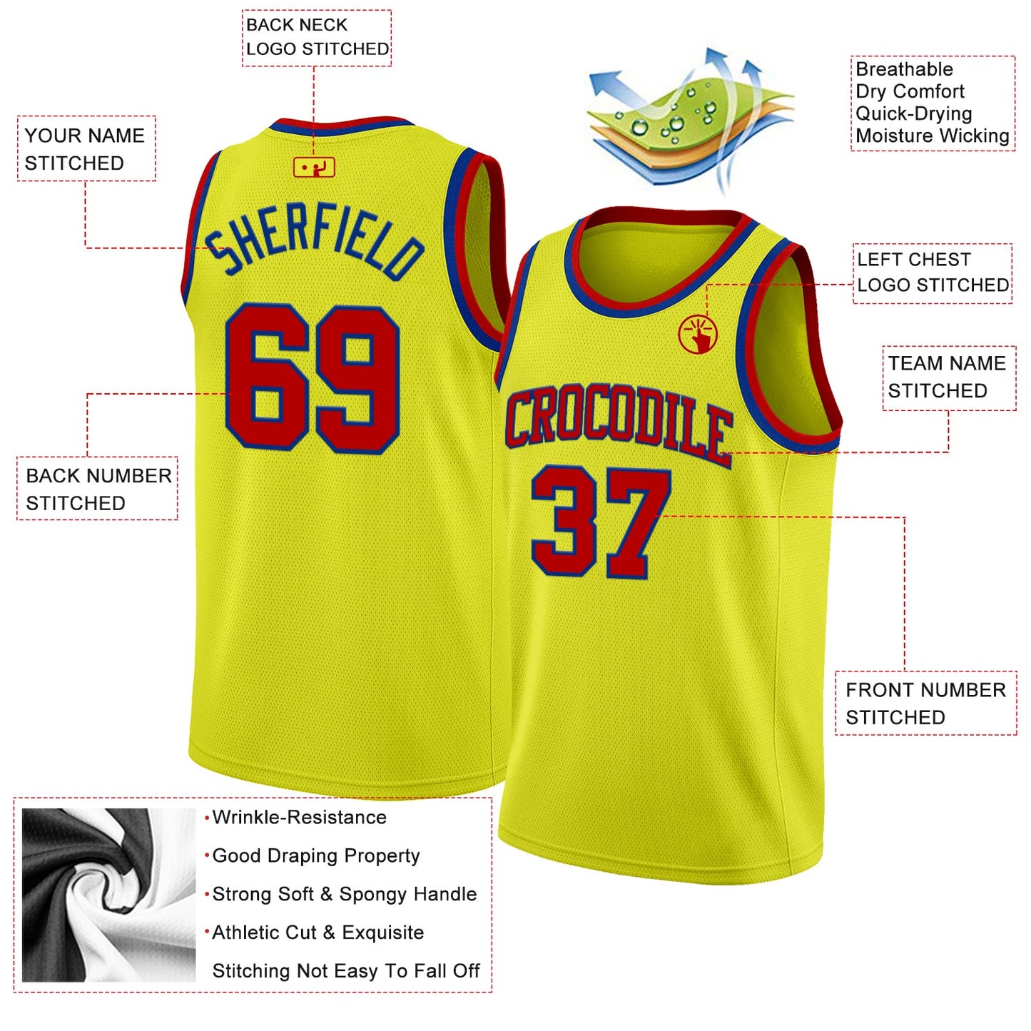 Custom Neon Yellow Red-Royal Authentic Basketball Jersey Limited