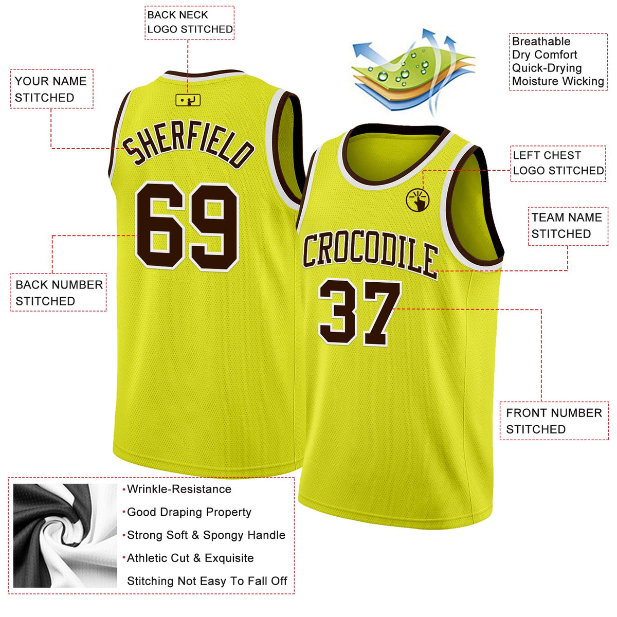Custom Neon Yellow Brown-White Authentic Basketball Jersey Limited