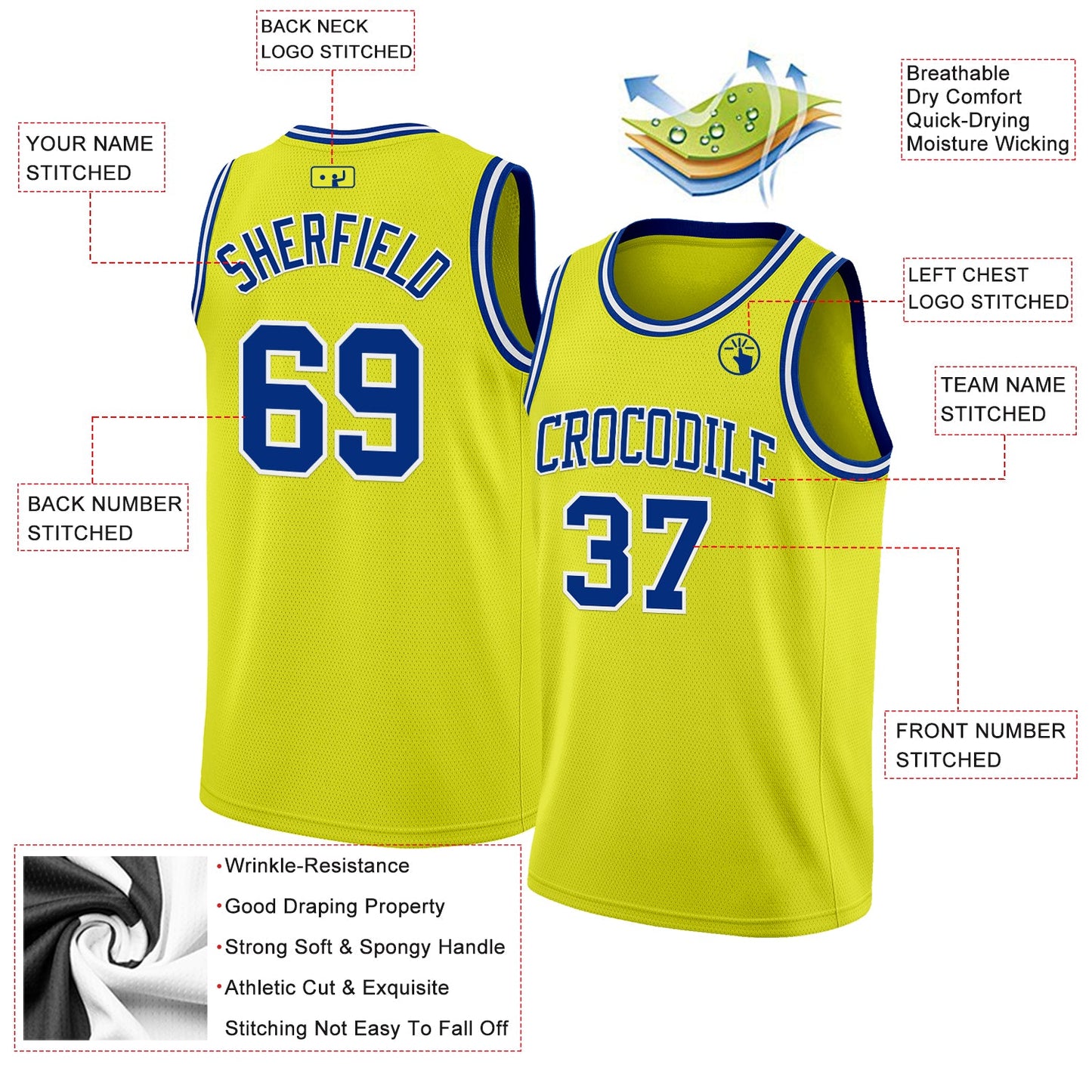Custom Neon Yellow Royal-White Authentic Basketball Jersey Limited