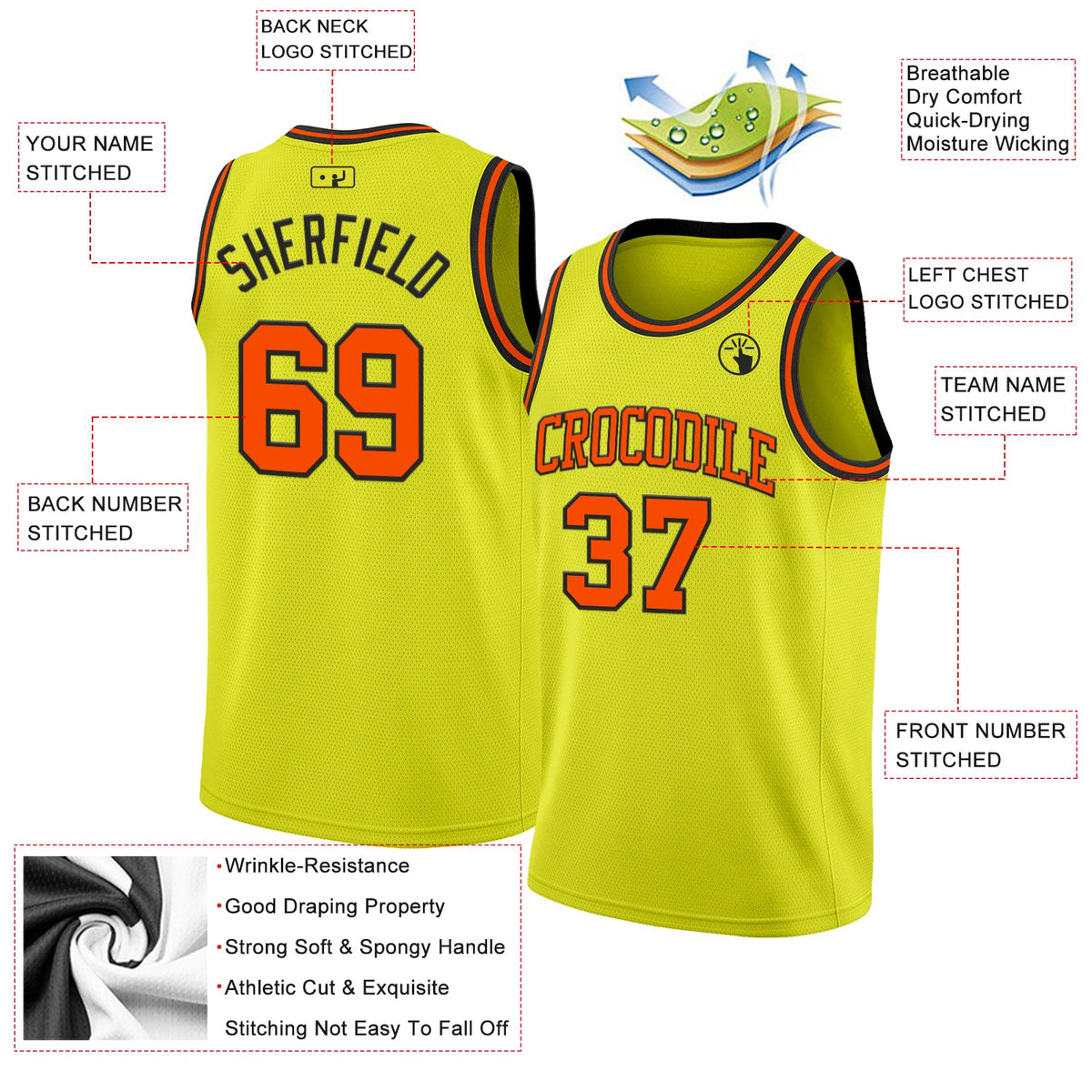 Custom Neon Yellow Orange-Black Authentic Basketball Jersey Limited