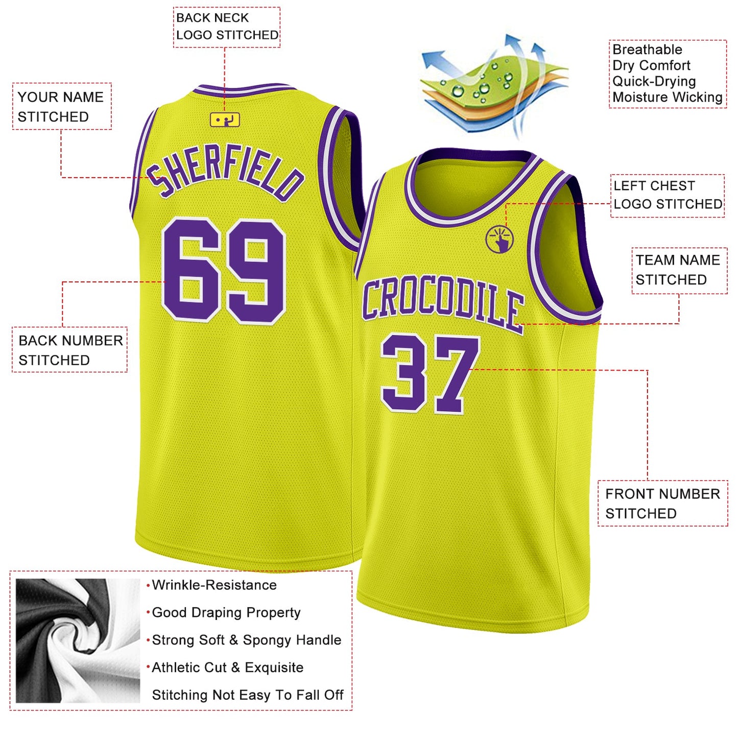 Custom Neon Yellow Purple-White Authentic Basketball Jersey Limited