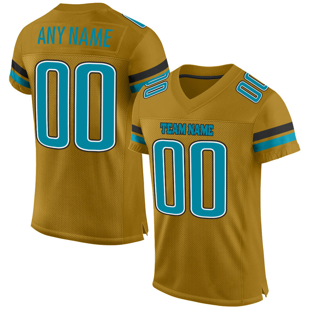 Custom Old Gold Teal-Black Mesh Authentic Football Jersey Limited
