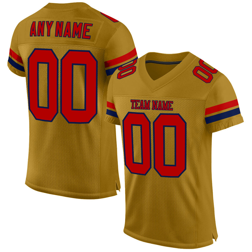 Custom Old Gold Red-Navy Mesh Authentic Football Jersey Limited