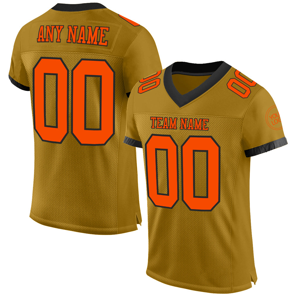 Custom Old Gold Orange-Black Mesh Authentic Football Jersey Limited