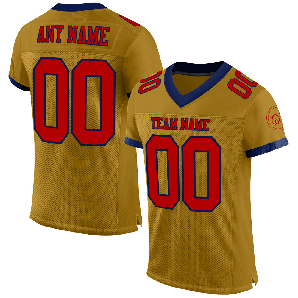 Custom Old Gold Red-Navy Mesh Authentic Football Jersey Limited