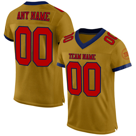 Custom Old Gold Red-Navy Mesh Authentic Football Jersey Limited