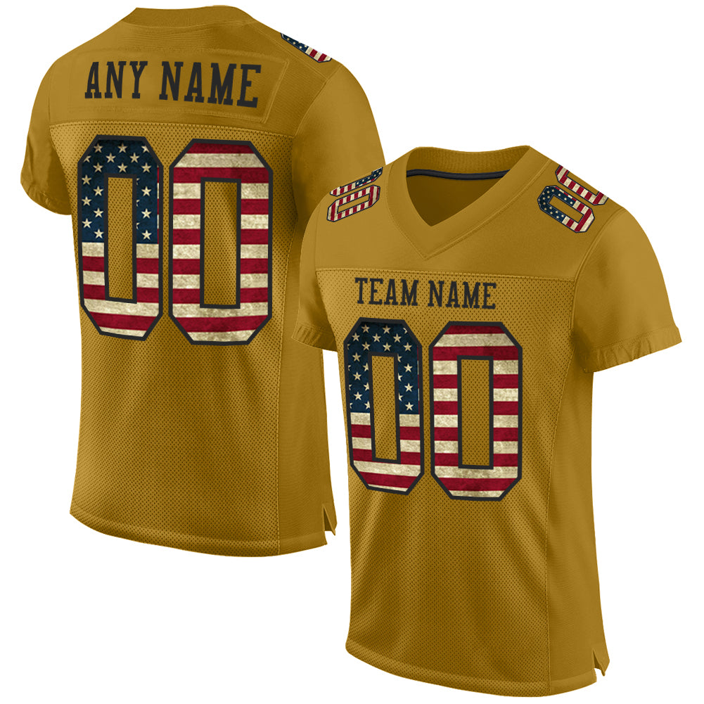 Custom Old Gold Vintage USA Flag-Black Mesh Authentic Football Jersey Limited