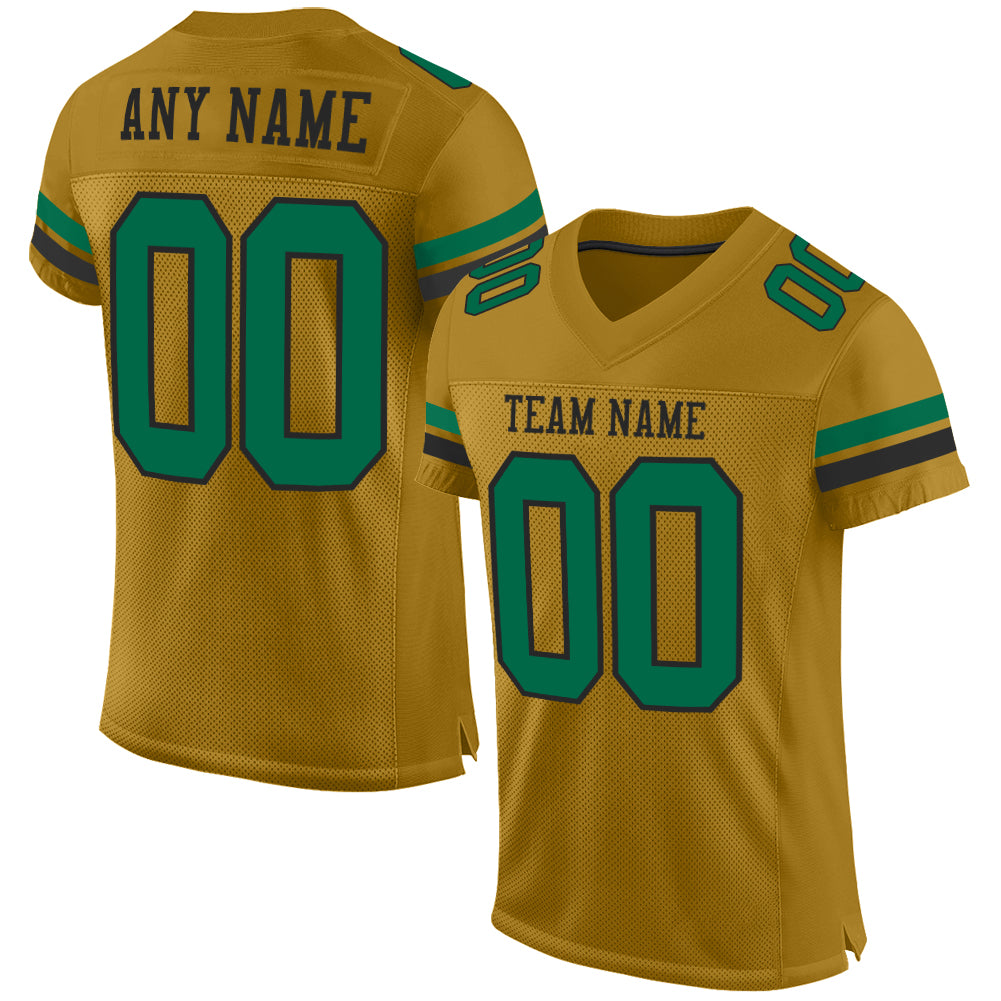 Custom Old Gold Kelly Green-Black Mesh Authentic Football Jersey Limited