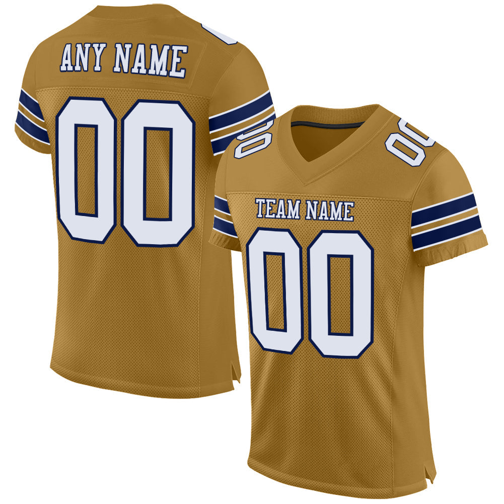 Custom Old Gold White-Navy Mesh Authentic Football Jersey Limited