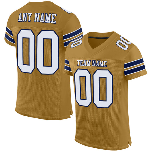 Custom Old Gold White-Navy Mesh Authentic Football Jersey Limited
