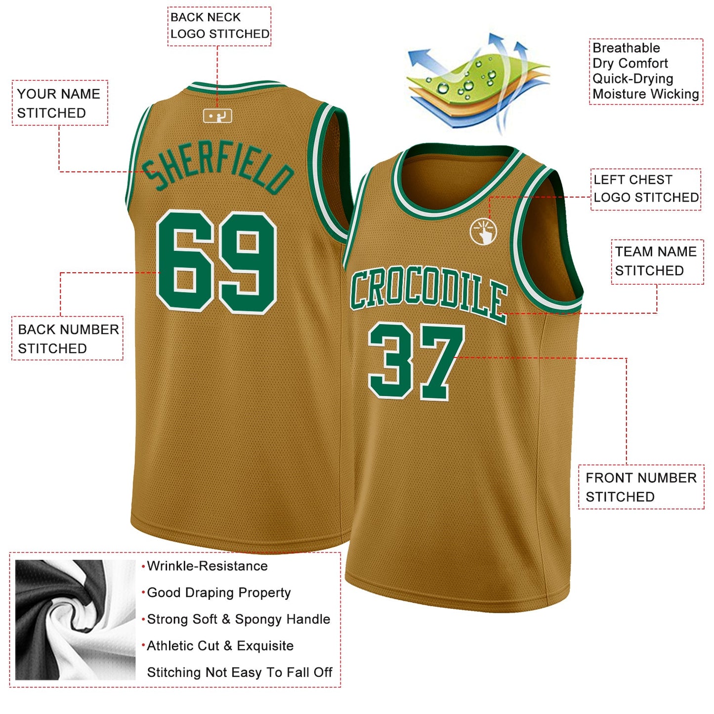 Custom Old Gold Kelly Green-White Authentic Basketball Jersey Limited