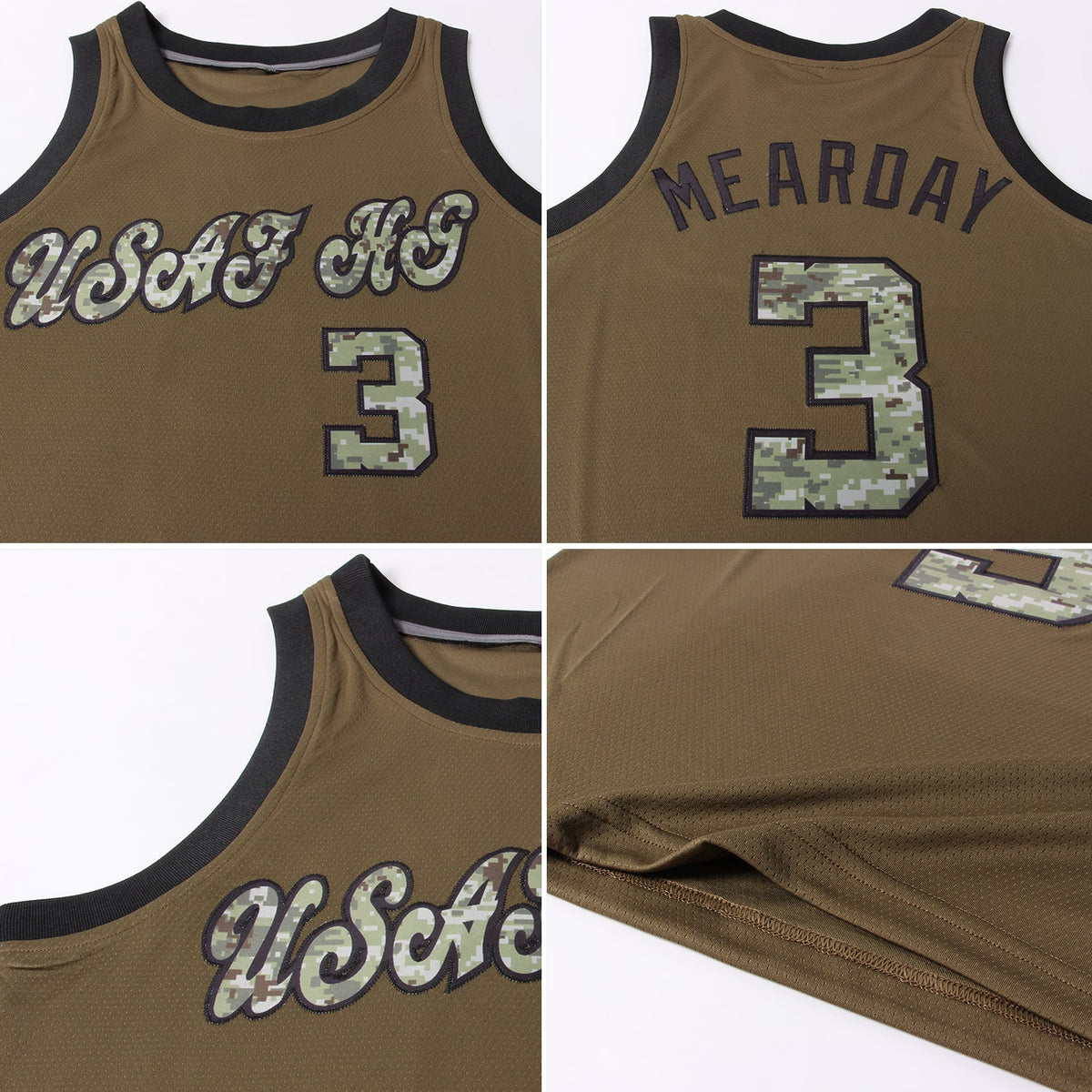 Custom Olive Camo-Black Round Neck Rib-Knit Salute To Service Basketball Jersey Limited