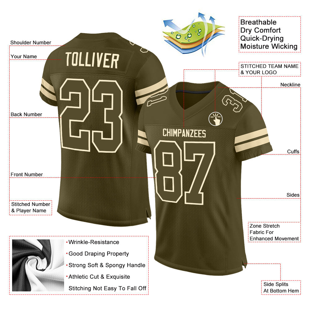 Custom Olive Olive-Cream Mesh Authentic Salute To Service Football Jersey Limited