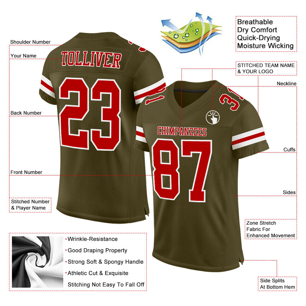 Custom Olive Red-White Mesh Authentic Salute To Service Football Jersey Limited