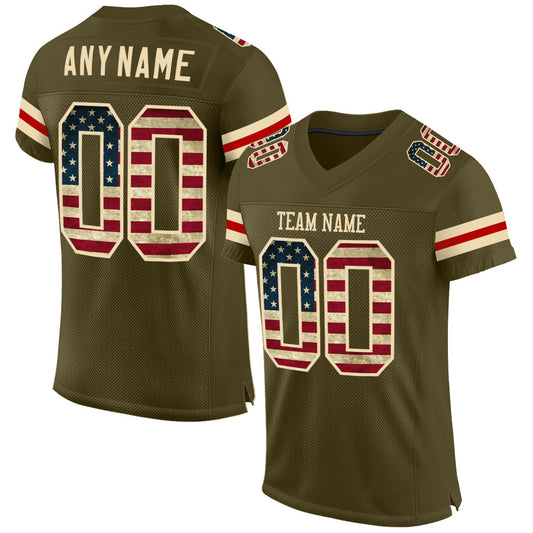Custom Olive Vintage USA Flag-Cream Mesh Authentic Salute To Service Football Jersey Limited