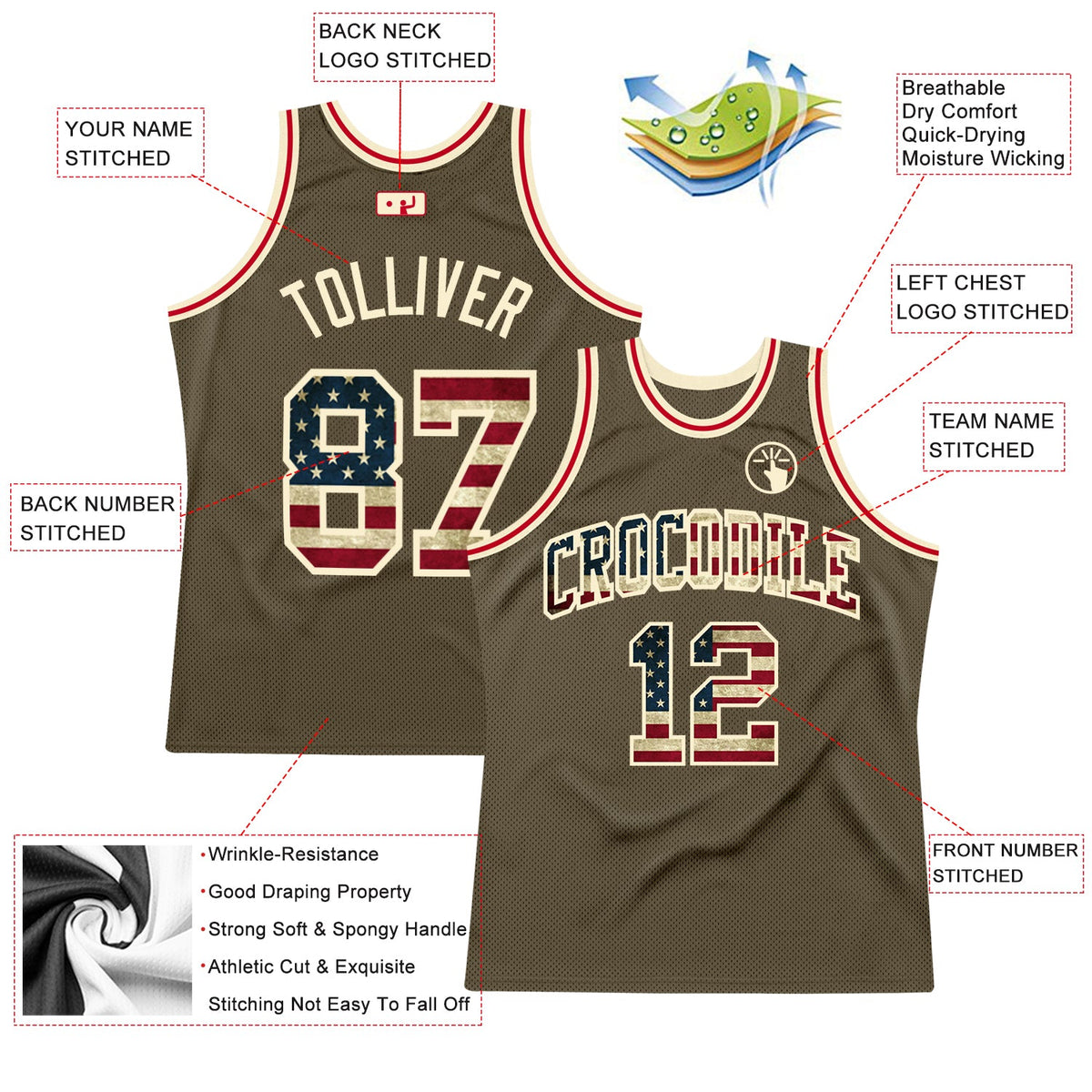 Custom Olive Vintage Usa Flag-Cream Authentic Throwback Salute To Service Basketball Jersey Limited