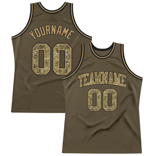Custom Olive Camo-Old Gold Authentic Throwback Salute To Service Basketball Jersey