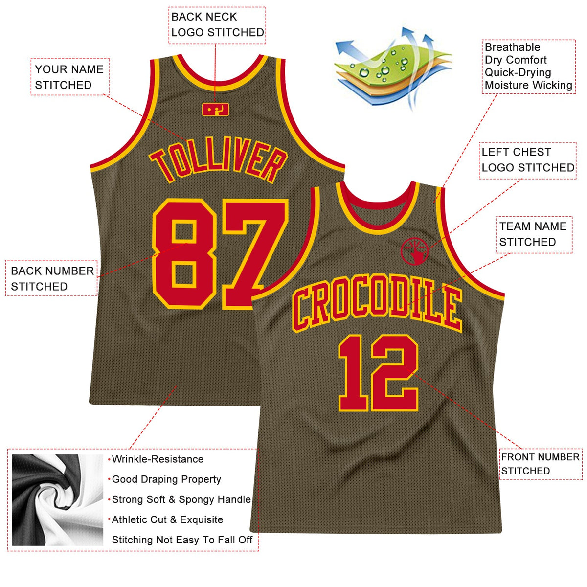 Custom Olive Red-Gold Authentic Throwback Salute To Service Basketball Jersey Limited