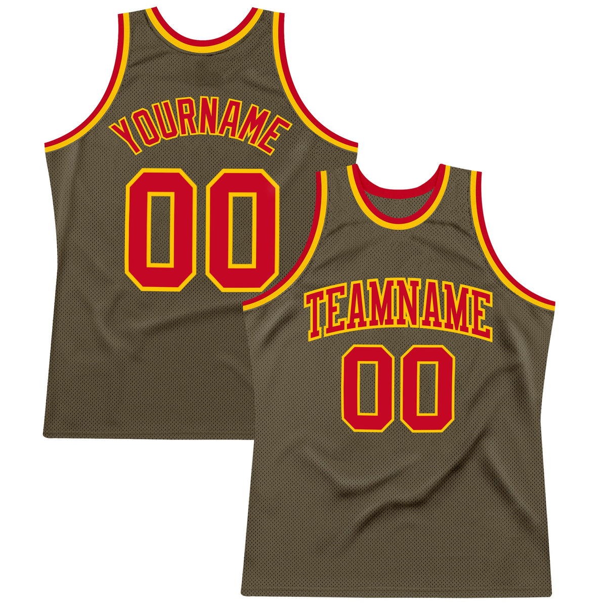 Custom Olive Red-Gold Authentic Throwback Salute To Service Basketball Jersey