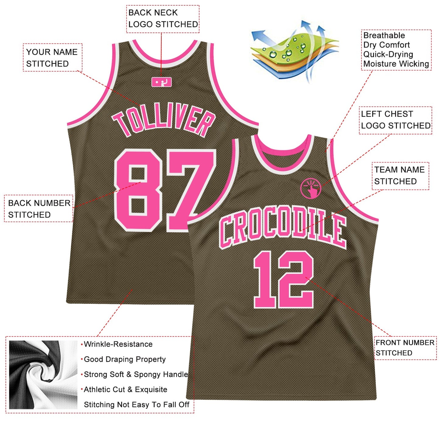 Custom Olive Pink-White Authentic Throwback Salute To Service Basketball Jersey Limited