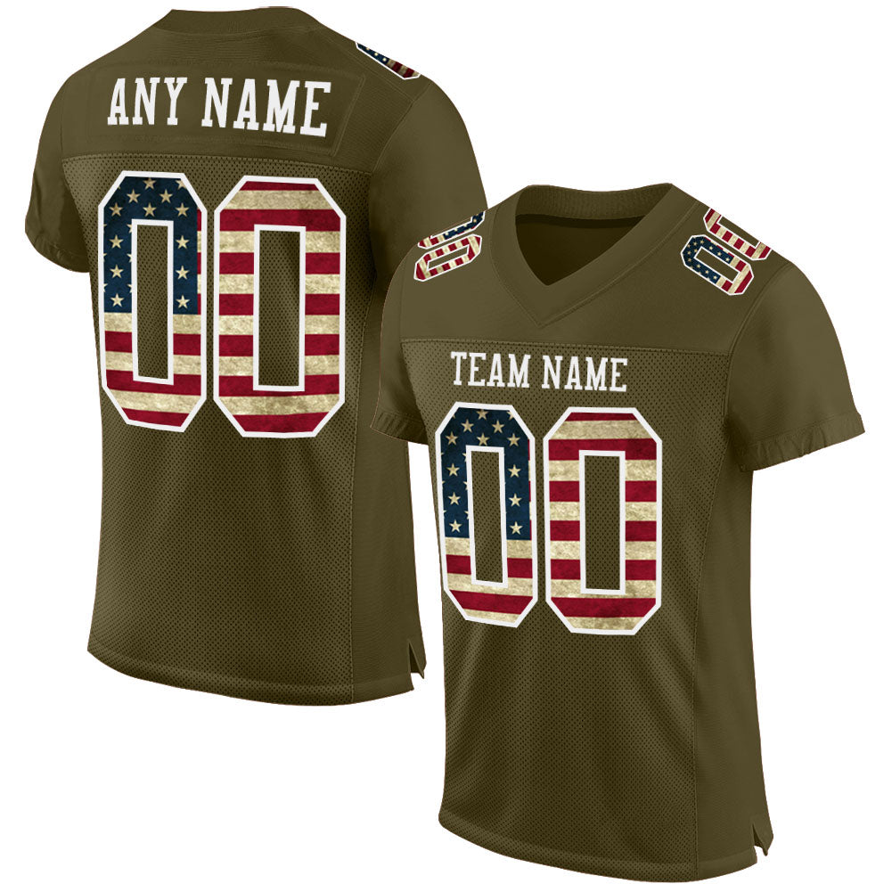 Custom Olive Vintage USA Flag-White Mesh Authentic Salute To Service Football Jersey Limited