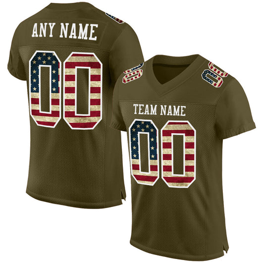 Custom Olive Vintage USA Flag-White Mesh Authentic Salute To Service Football Jersey Limited
