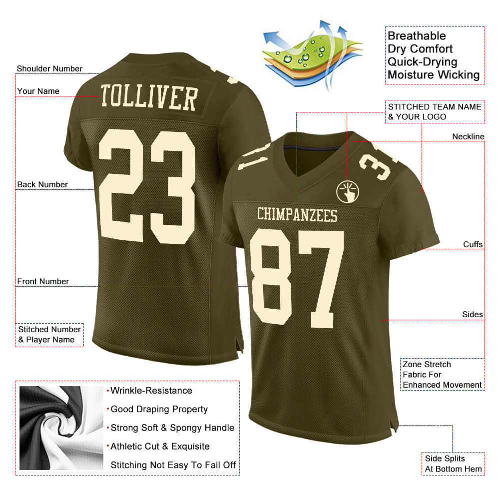 Custom Olive Cream Mesh Authentic Salute To Service Football Jersey Limited