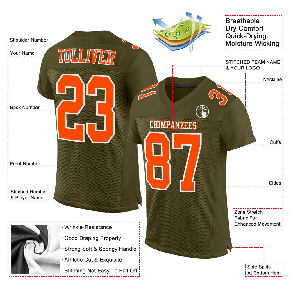 Custom Olive Orange-White Mesh Authentic Salute To Service Football Jersey Limited